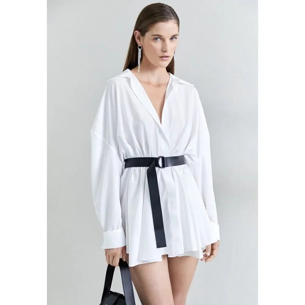 NORMA KAMALI Super Oversized Bf Nk Shirt Flared Mini Dress White 36/Small